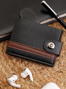 ZEVORA - Black Men Two Fold Leather Wallet