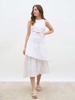 Styli - Women White A- Line Midi Length Layered Dress