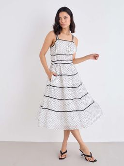 Styli - Women White Sleeveless Tiered Midi Length Dress
