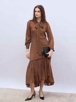Styli - Women Brown A-Line Printed Maxi Dress