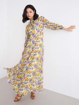 Styli - Women Multi-Color Floral Tie-Up Neck A-Line Dress