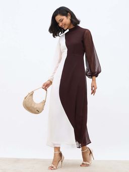Styli - Women Multi-Color V-Neck Colorblock Long Sleeves Maxi Dress