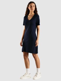 Tommy Hilfiger - Navy Blue Cotton V-Neck T-Shirt Dress