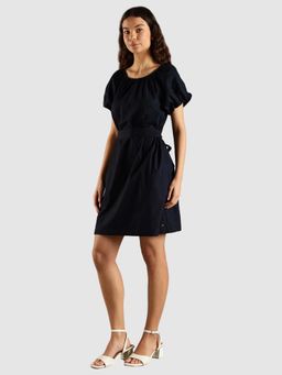 Tommy Hilfiger - Navy Blue Cotton Round Neck Shift Dress