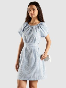 Tommy Hilfiger - Blue Cotton Round Neck Shift Dress
