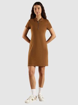 Tommy Hilfiger - Brown Cotton Polo Collar T-Shirt Dress