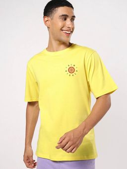 Bewakoof - Men's Yellow Aim Higher 2.0 Typography Oversized Fit T-shirt