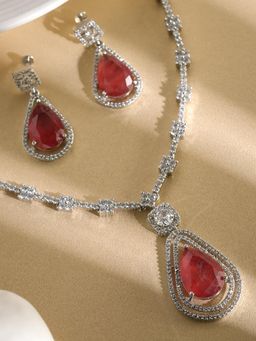 Label Ruby - Regal Emerald-Cut Red Stone and Pave Diamond Jewellery Set