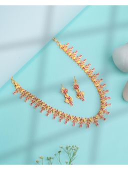 Label Ruby - Regal Gold-Plated Pink Floral Pave Jewellery Set