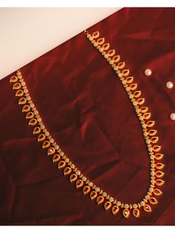 Label Ruby - Red Stoned Long Haaram Necklace