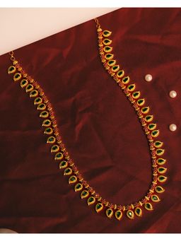 Label Ruby - Green Stoned Long Haaram Necklace