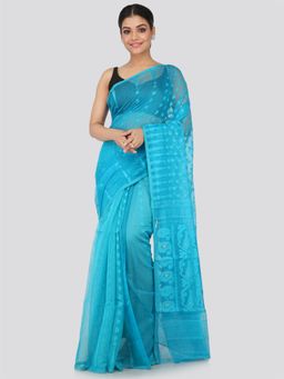 PinkLoom - Women's Soft Cotton Blend Jamdani Saree Without Blouse Piece,Blue