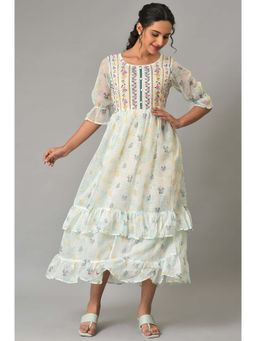 Aurelia - White Ruffle Dress In Round Neck