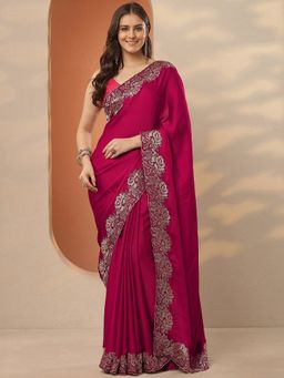 Libas - Pink Embroidered Saree with Unstitched Blouse