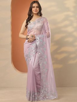 Libas - Lavender Floral Saree with Unstitched Blouse