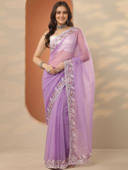 Libas - Lavender Embroidered Saree with Unstitched Blouse