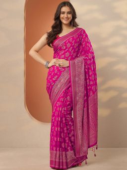 Libas - Pink Woven Saree with Unstitched Blouse