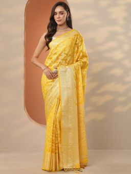 Libas - Yellow Woven Saree with Unstitched Blouse
