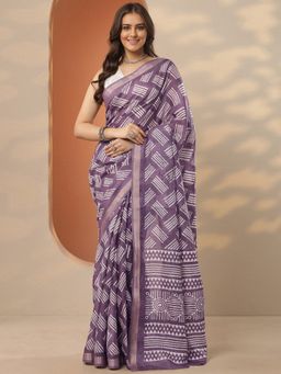Libas - Lavender Printed Saree with Unstitched Blouse