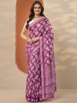 Libas - Mauve Printed Saree with Unstitched Blouse