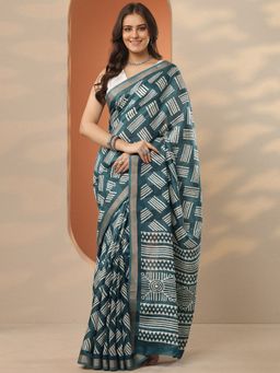 Libas - Green Printed Saree with Unstitched Blouse