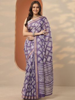Libas - Lavender Printed Saree with Unstitched Blouse