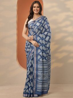 Libas - Grey Printed Saree with Unstitched Blouse