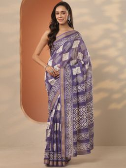Libas - Lavender Printed Saree with Unstitched Blouse