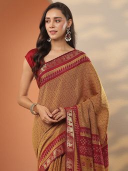 Libas - Mustard Printed Saree with Unstitched Blouse