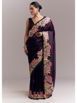 KALKI FASHION - Purple Floral Saree with Unstitched Blouse