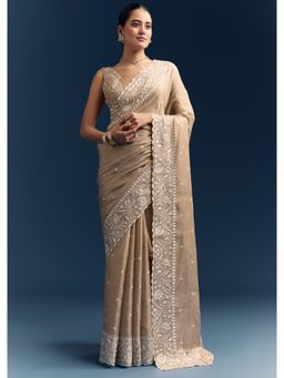 KALKI FASHION - Beige Embroidered Saree with Unstitched Blouse
