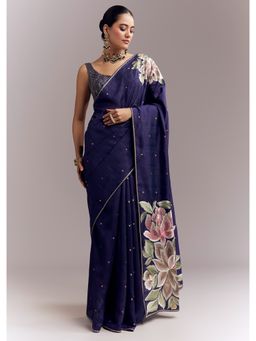 KALKI FASHION - Purple Floral Saree with Unstitched Blouse