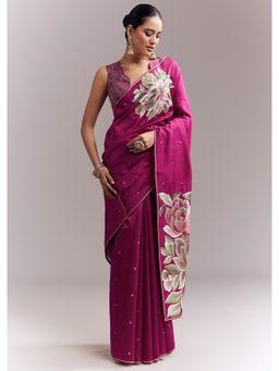 KALKI FASHION - Wine Floral Saree with Unstitched Blouse