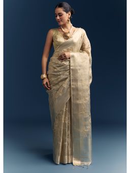 KALKI FASHION - Gold Embroidered Saree with Unstitched Blouse
