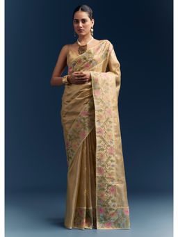 KALKI FASHION - Mustard Floral Saree with Unstitched Blouse