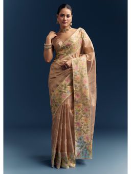 KALKI FASHION - Peach Embroidered Saree with Unstitched Blouse