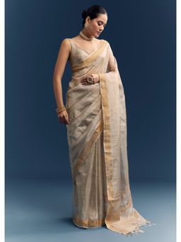 KALKI FASHION - Silver Woven Saree with Unstitched Blouse