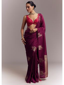 KALKI FASHION - Wine Woven Saree with Unstitched Blouse