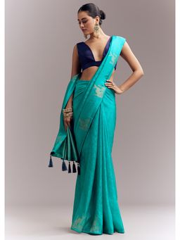 KALKI FASHION - Turquoise Woven Saree with Unstitched Blouse