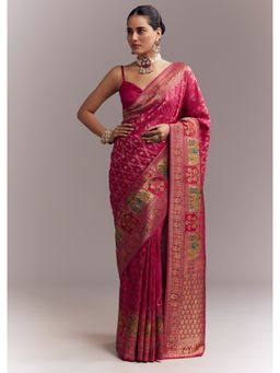 KALKI FASHION - Pink Woven Saree with Unstitched Blouse