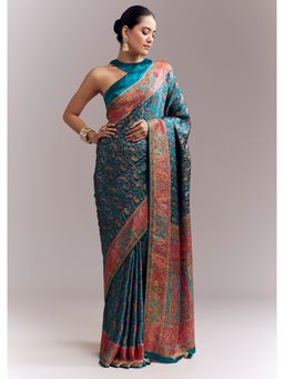 KALKI FASHION - Blue Woven Saree with Unstitched Blouse