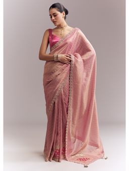KALKI FASHION - Pink Embroidered Saree with Unstitched Blouse