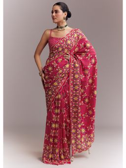 KALKI FASHION - Pink Printed Saree with Unstitched Blouse