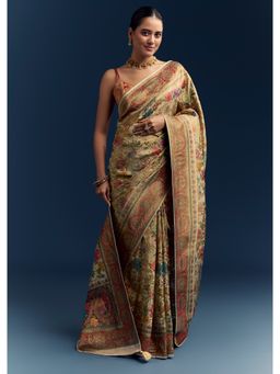 KALKI FASHION - Beige Woven Saree with Unstitched Blouse