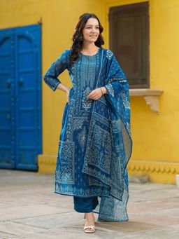 Rain & Rainbow - Blue Floral Kurta with Pant and Dupatta