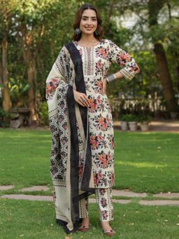 Rain & Rainbow - Beige Floral Kurta with Pant and Dupatta