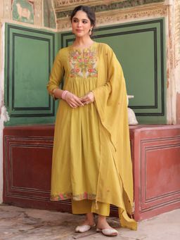 Rain & Rainbow - Yellow Floral Kurta with Pant and Dupatta