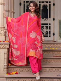 Rain & Rainbow - Pink Floral Kurta with Pant and Dupatta