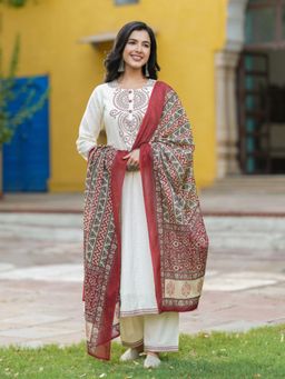 Rain & Rainbow - Beige Printed Kurta with Pant and Dupatta