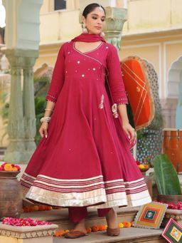 Rain & Rainbow - Pink Embroidered Anarkali Kurta with Pant and Dupatta